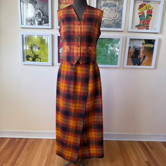Amazing Vintage 70s tartan plaid maxi skirt in rich autumn tones - Picture 8 of 8